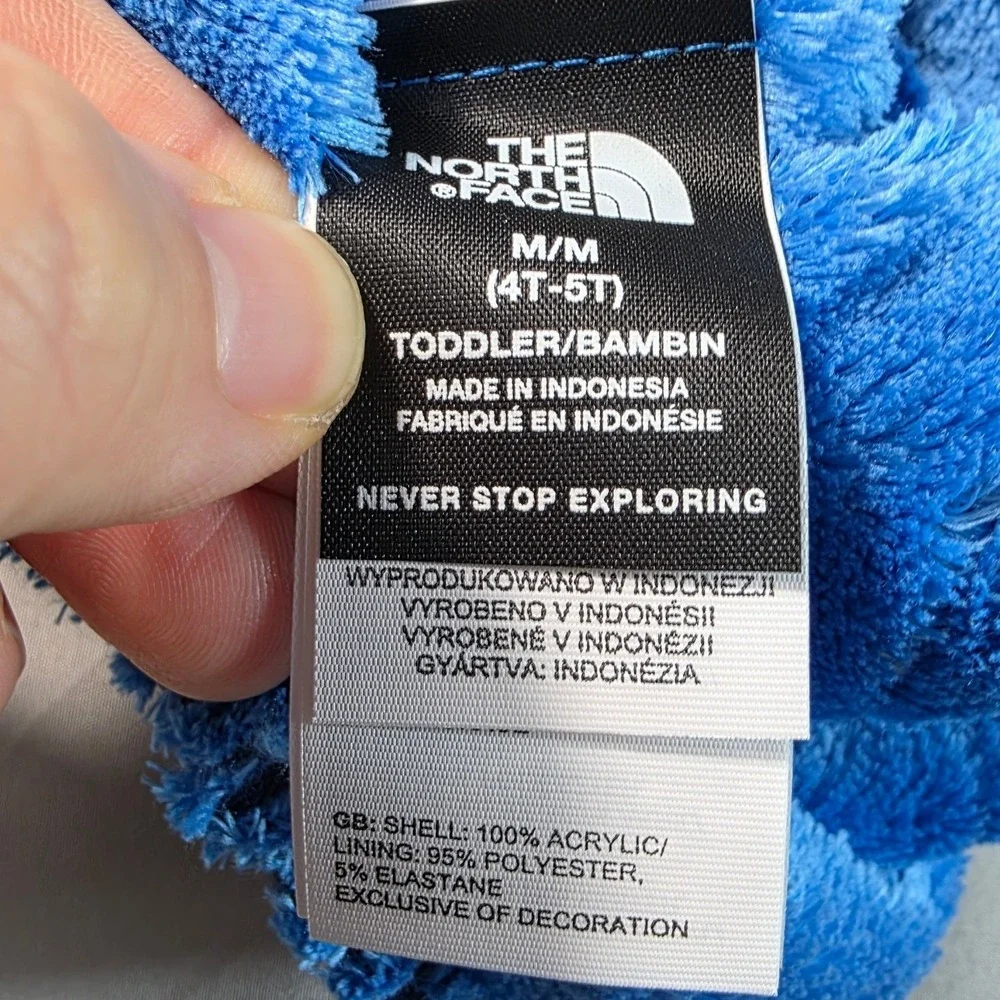 The North Face Faroe Beanie Bear Print Toddler M (4T-5T) Knit Earflap Hat NEW